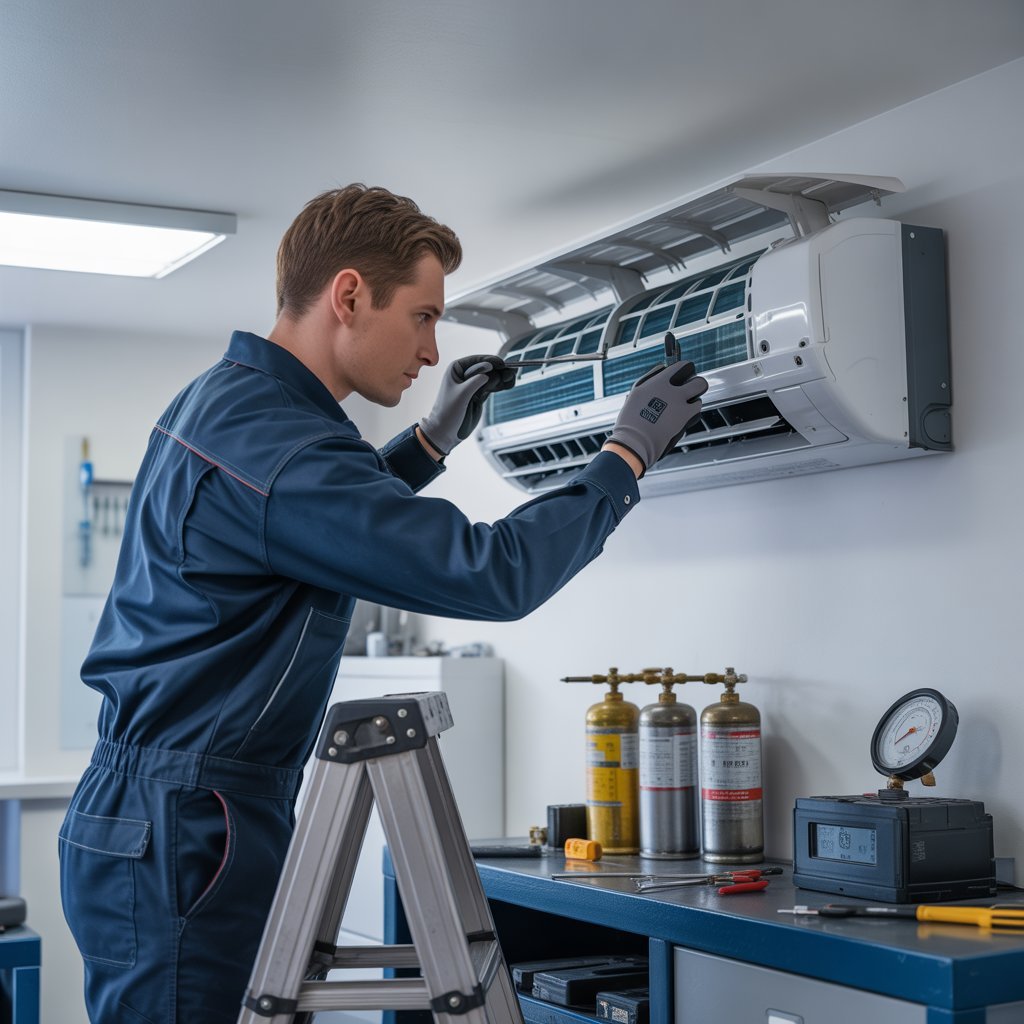 a photograph of a focused hvac technicia lvdjrvmyssy0fcqod5ljiw lqiu5lmosia9aqfmgxcu a