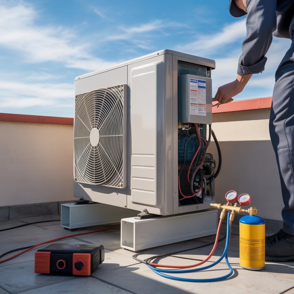 a technician repairing the outdoor compr frcor dkqm nj48am4azqw ivur1ondrzamuea2nvi8rg