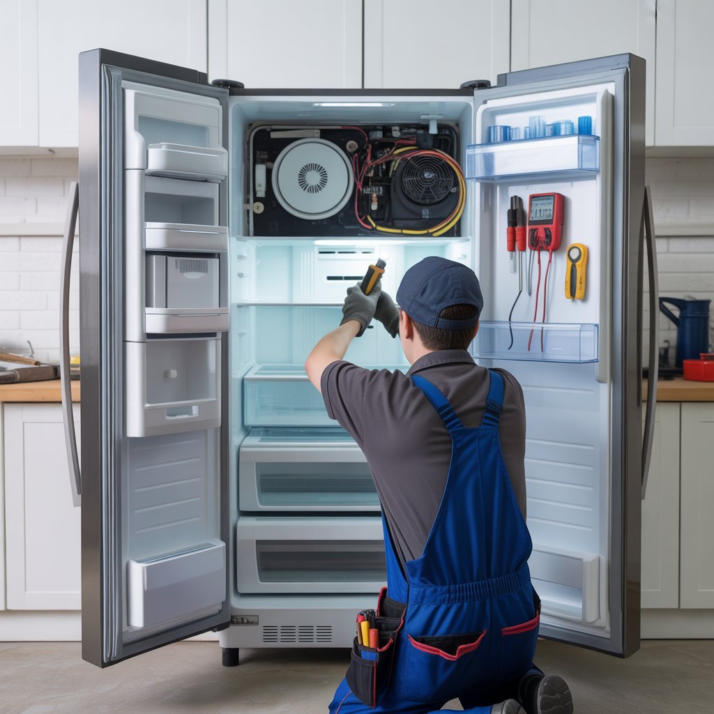 a technician servicing a double door ref gf2ntqmutiovg9j10wl3ew drwisubtqskvopktjwxmnq