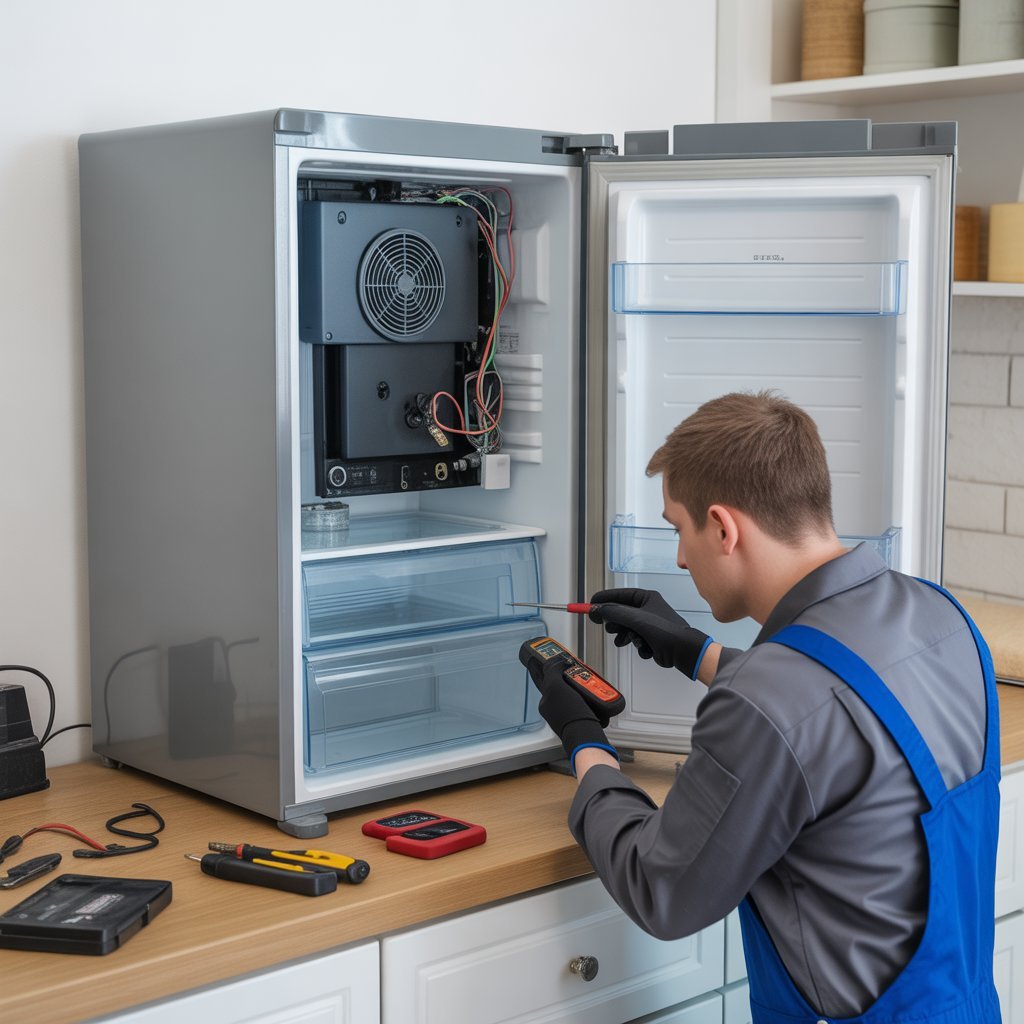 a technician servicing a single door ref tna86fa9t7avsoiskq2edw itt4yurytosvlux3mohhtw