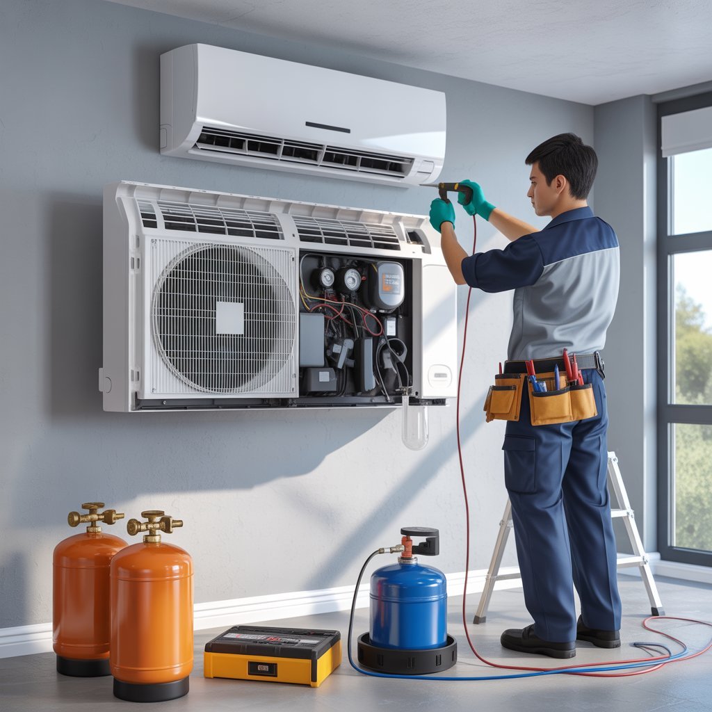 a technician servicing a wall mounted sp ropqaqditgmf2 mptmp2jq lqiu5lmosia9aqfmgxcu a